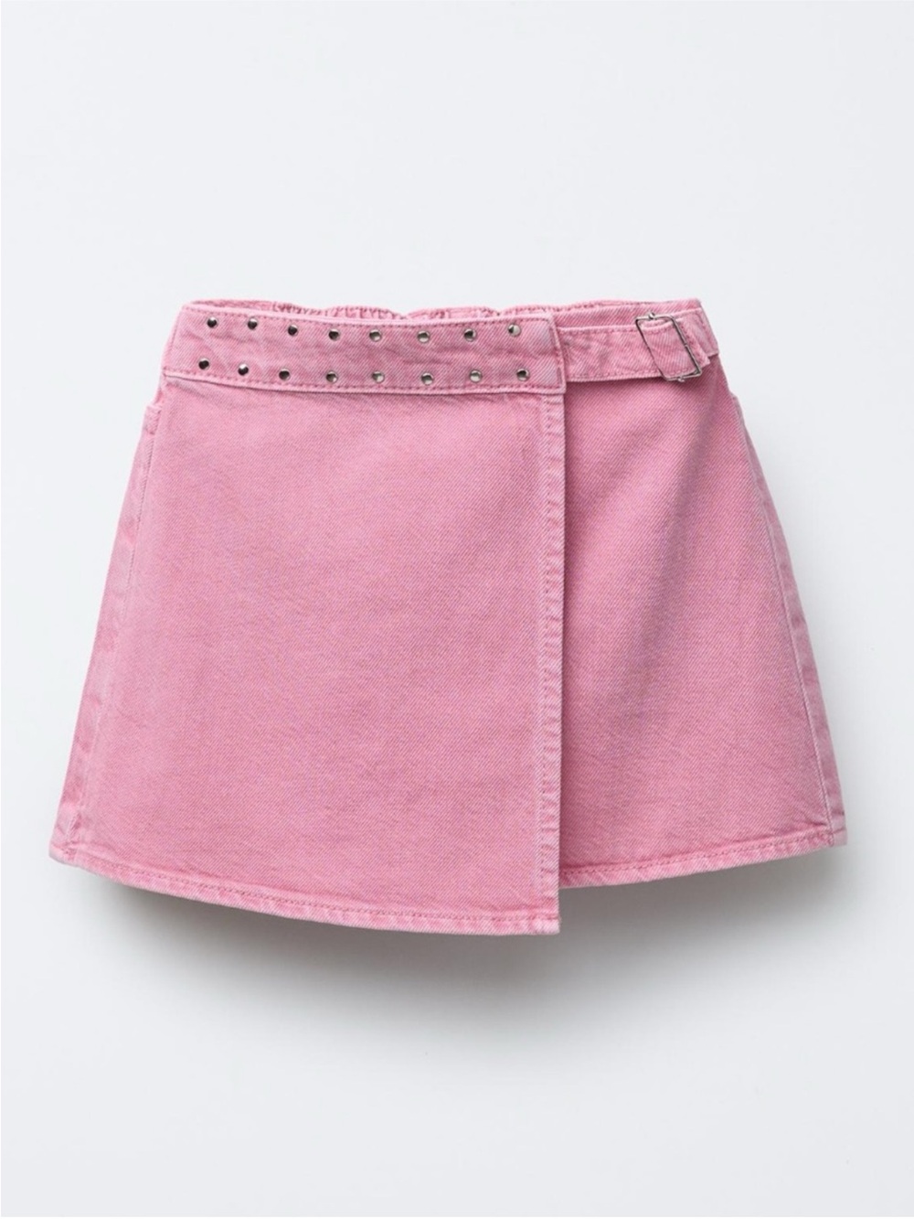 Zara Washed Out Pink Denim Wrap-Style Mini Skirt Studs Girls Size 6